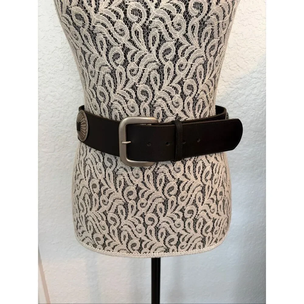 Vintage USA Made Black Leather Southwestern Concho Belt Boho Western Size Small